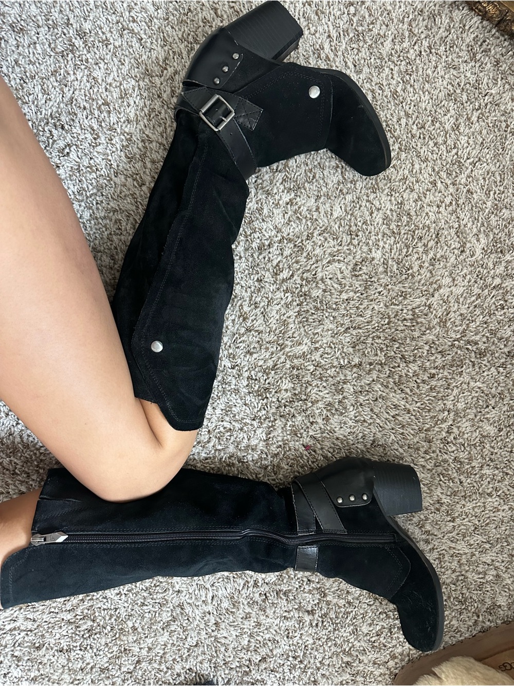 Chinese Laundry Black Suede Knee-High Block Heel Boots